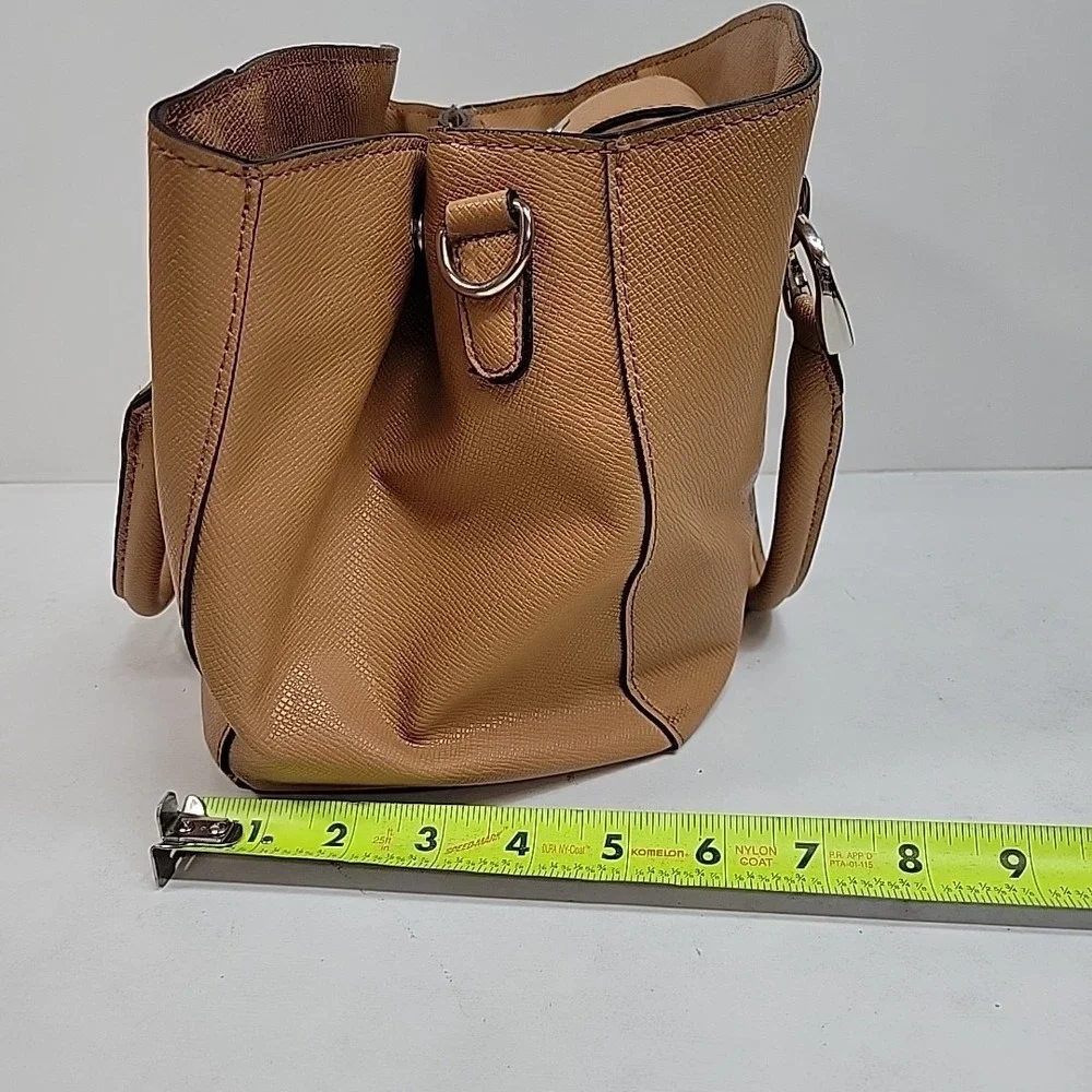 London Fog Beige Satchel Handbag Womens Faux Leather Structured Tote Purse